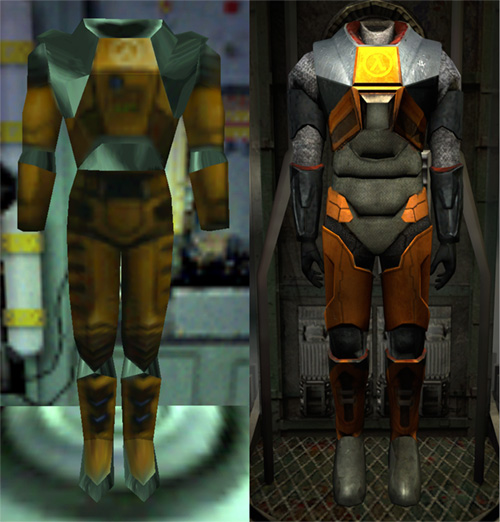 H.E.V防護衣第四代（左）、第五代（右）