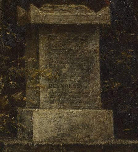 油畫中紀念碑上雷諾茲的名字清晰可見