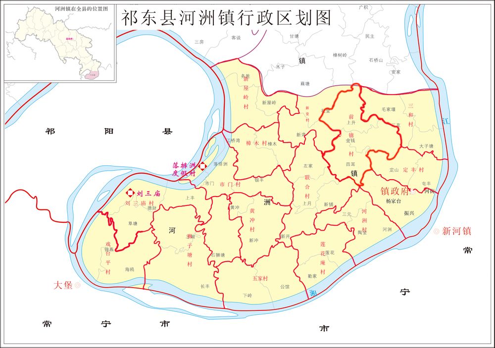 祁東縣河洲鎮行政區劃圖