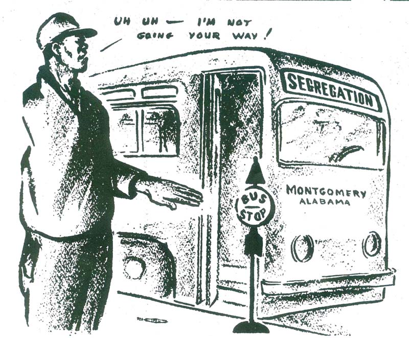 一副描述蒙哥馬利巴士抵制運動的漫畫