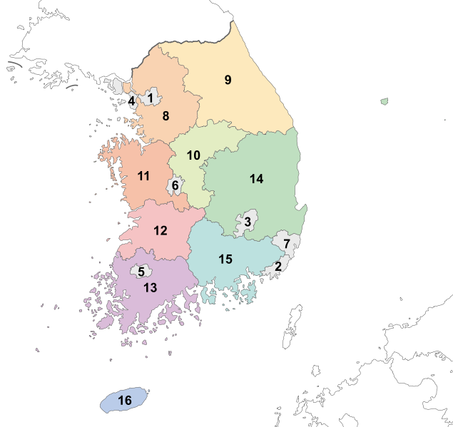 韓國直轄市分布圖