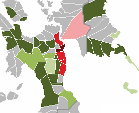 東維薩亞顯示由颱風海燕造成的死亡人數有彩色編碼的地圖。