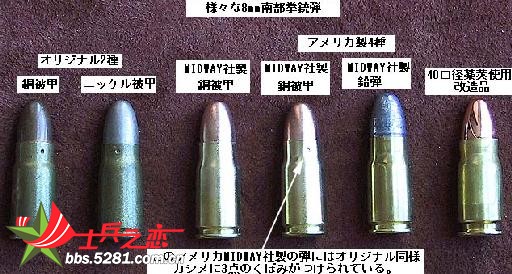 各種類型的8mm南部手槍彈