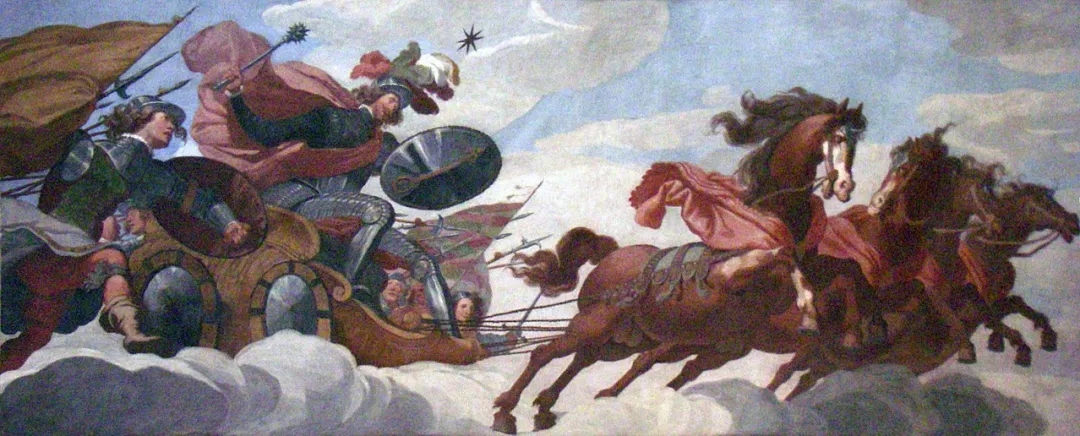 華倫斯坦命人繪製的自畫像 他像戰神馬爾斯一樣駕駛戰車
