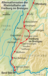 巴登主線線路走向及不經由弗賴堡的替代方案