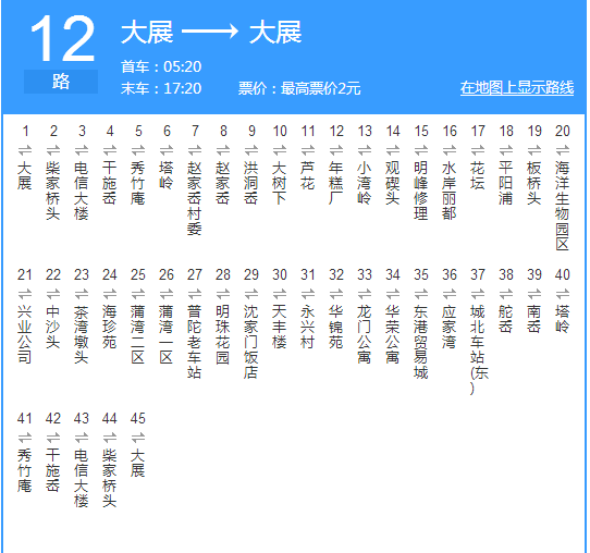舟山公交12路 舟山公交12路