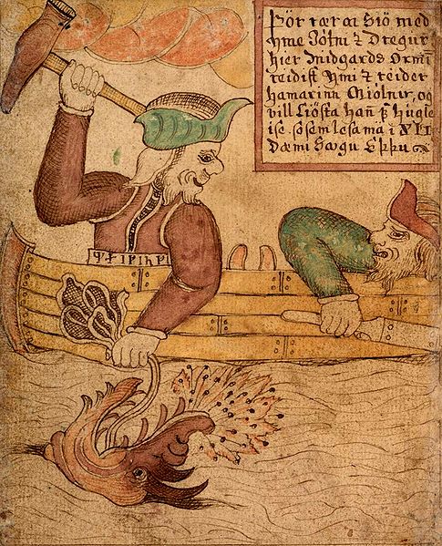 埃達經抄本中關於雷神托爾與塵世巨蟒的插畫