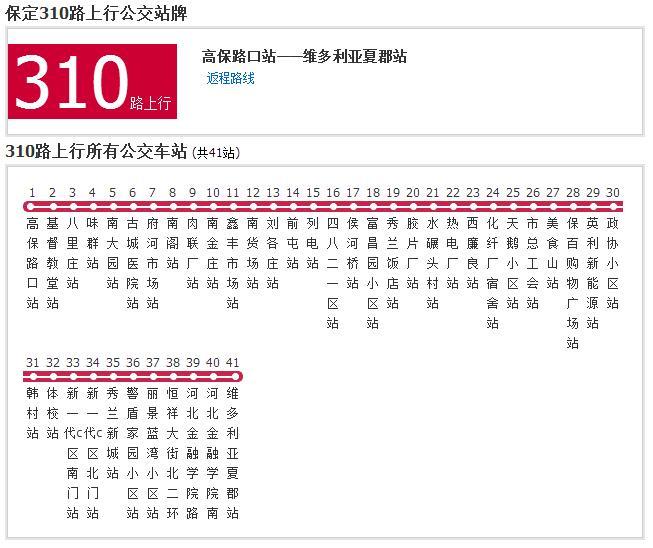 保定公交310路 保定公交310路