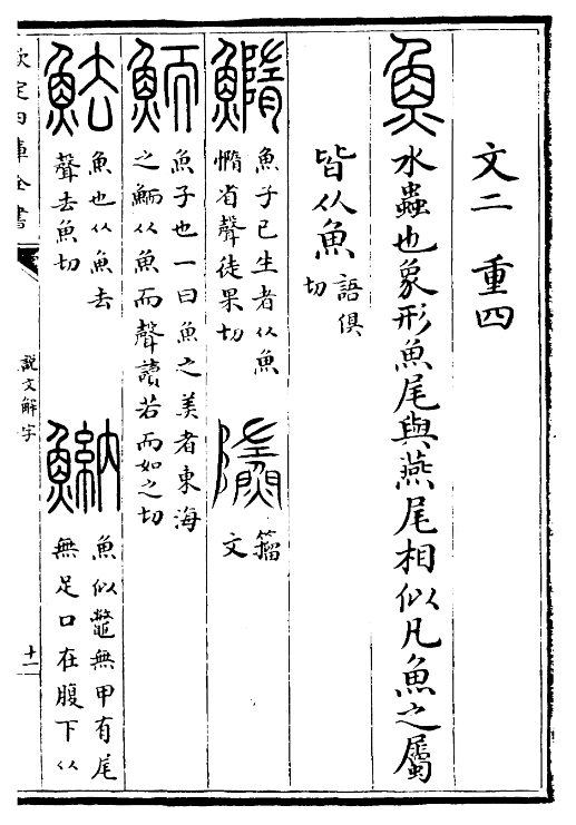 魚 漢語漢字 字源演變 詳細釋義 古籍解釋 說文解字 康熙字典 字形書法 字形對 中文百科全書