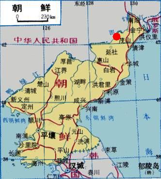 茂山在朝鮮的位置（紅點）