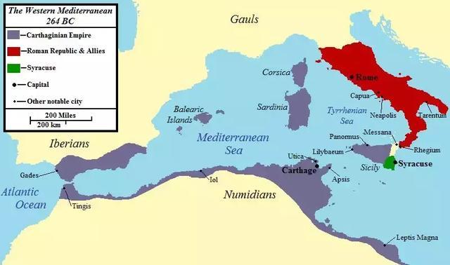 布匿戰爭開始前的迦太基 羅馬與敘拉古三方