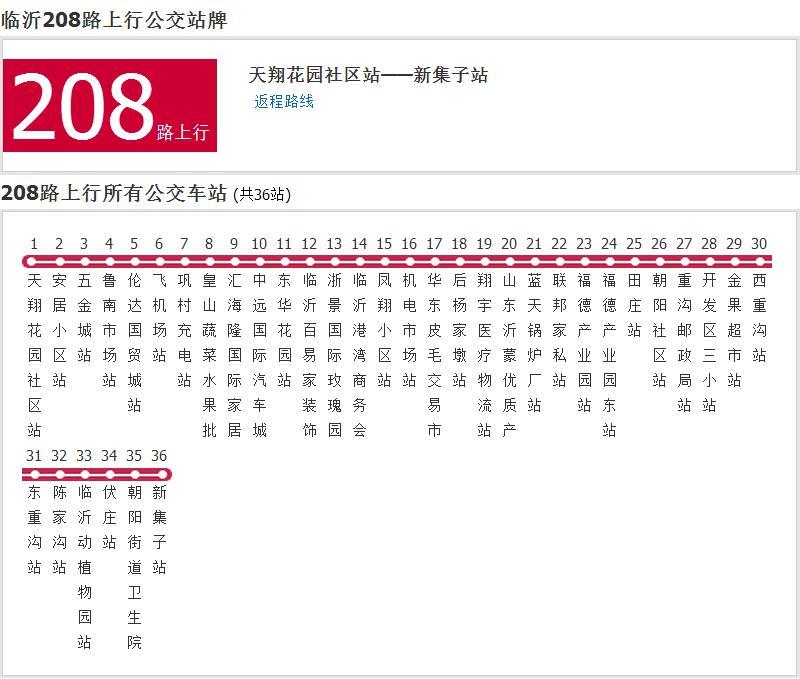 臨沂公交208路 臨沂公交208路