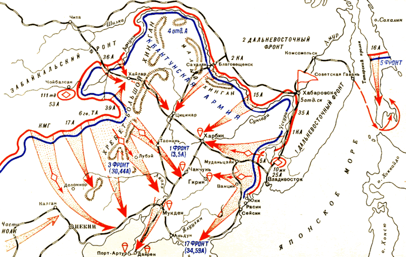 蘇聯軍隊進攻東北日軍示意圖