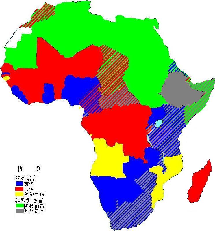 非洲國家官方語言分布圖