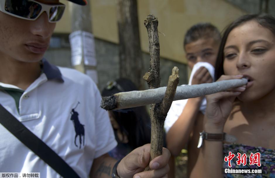 哥倫比亞青年抽巨型大麻煙支持大麻合法化