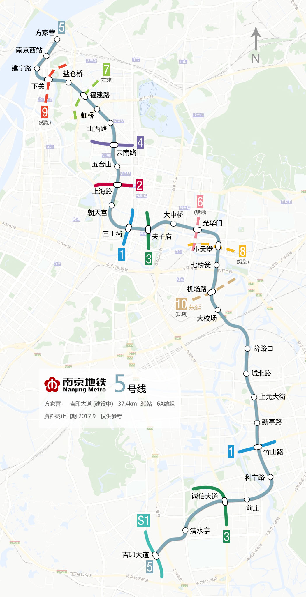 南京捷運5號線線路走向示意圖
