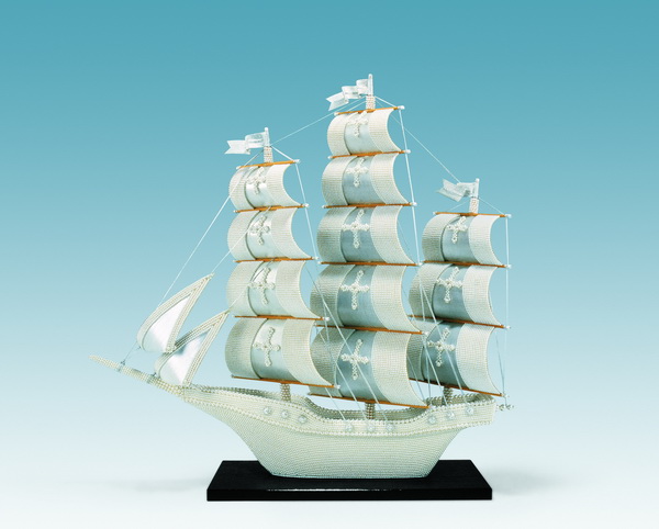 珍珠編三桅帆船模型