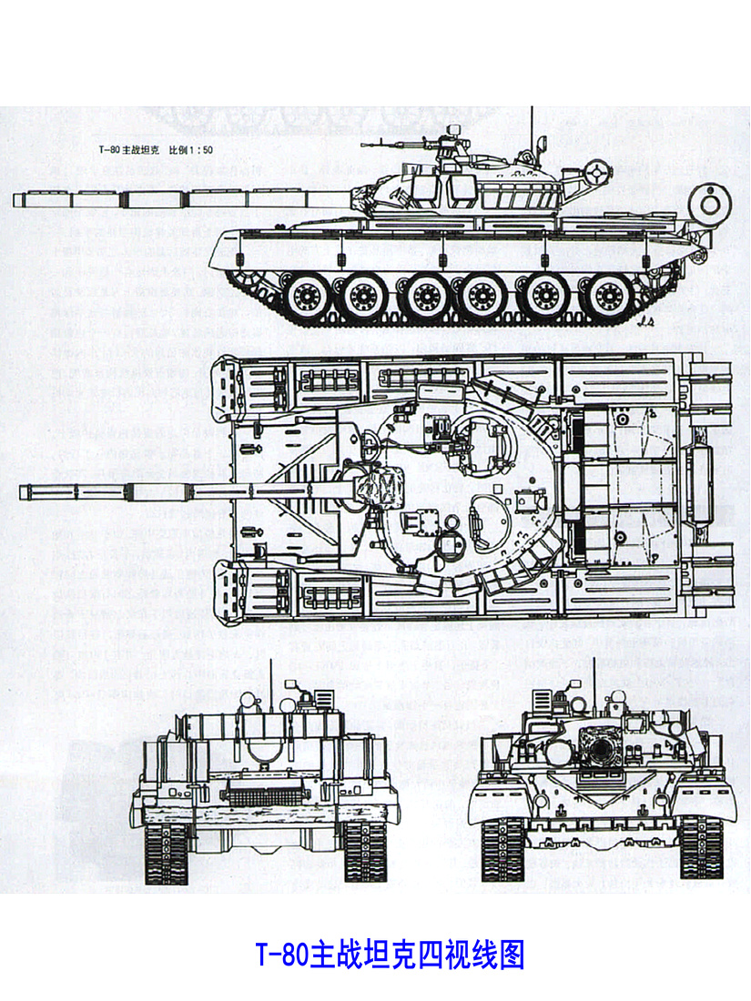 T-80主戰坦克四視線圖