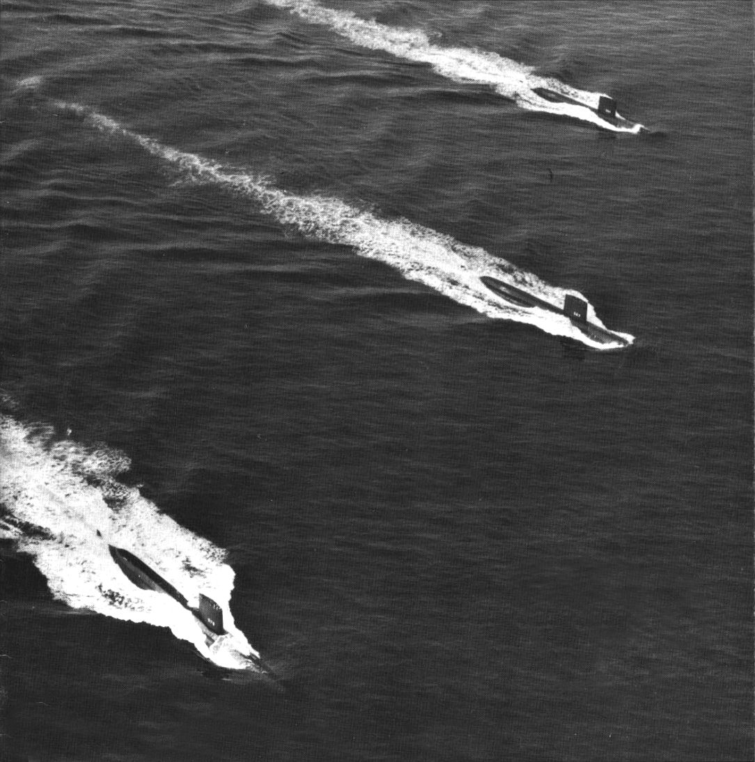 1961年在太平洋進行演習的SSN579、SSN583和SSN584