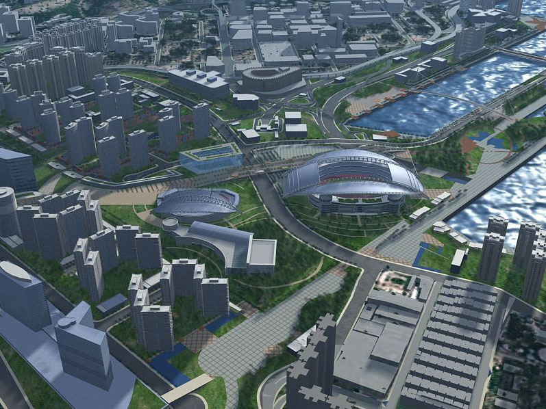 擬建的多用途體育館及啟德城中心概念圖