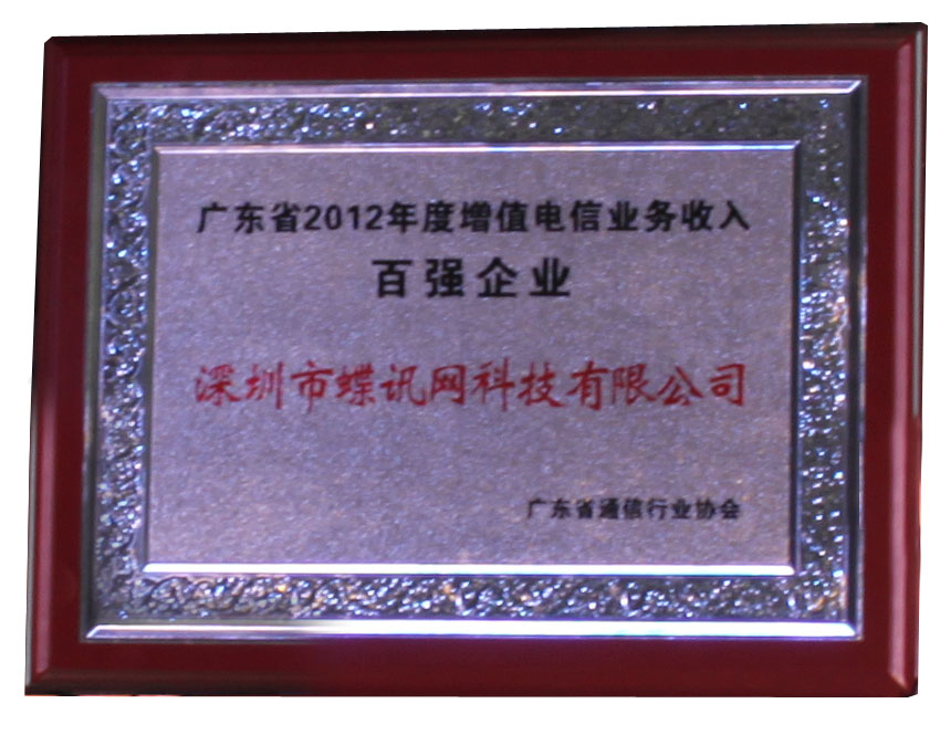 廣東省增值電信業務收入百強企業獎牌