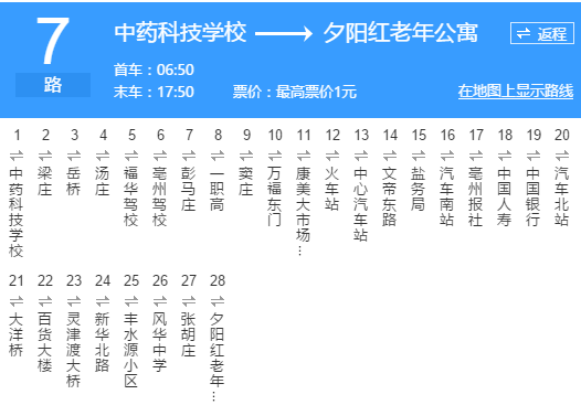 亳州公交7路 亳州公交7路