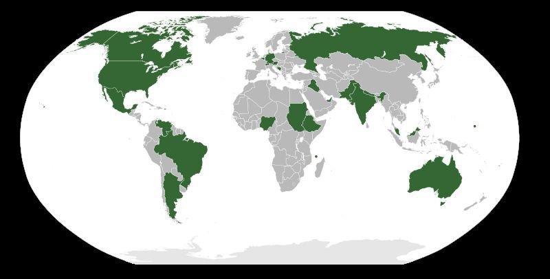聯邦制國家全球分布(深色部分)