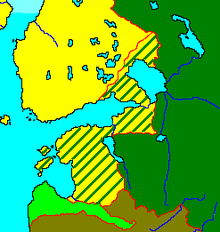 戰前瑞（黃）俄（綠）斜線為俄國獲得領土
