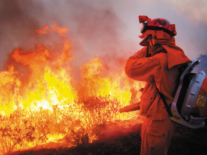 3月19日，昆明消防戰士在滅火