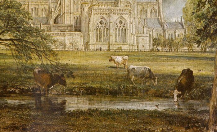 油畫中吃草的牛是當時英國以農為主的縮影