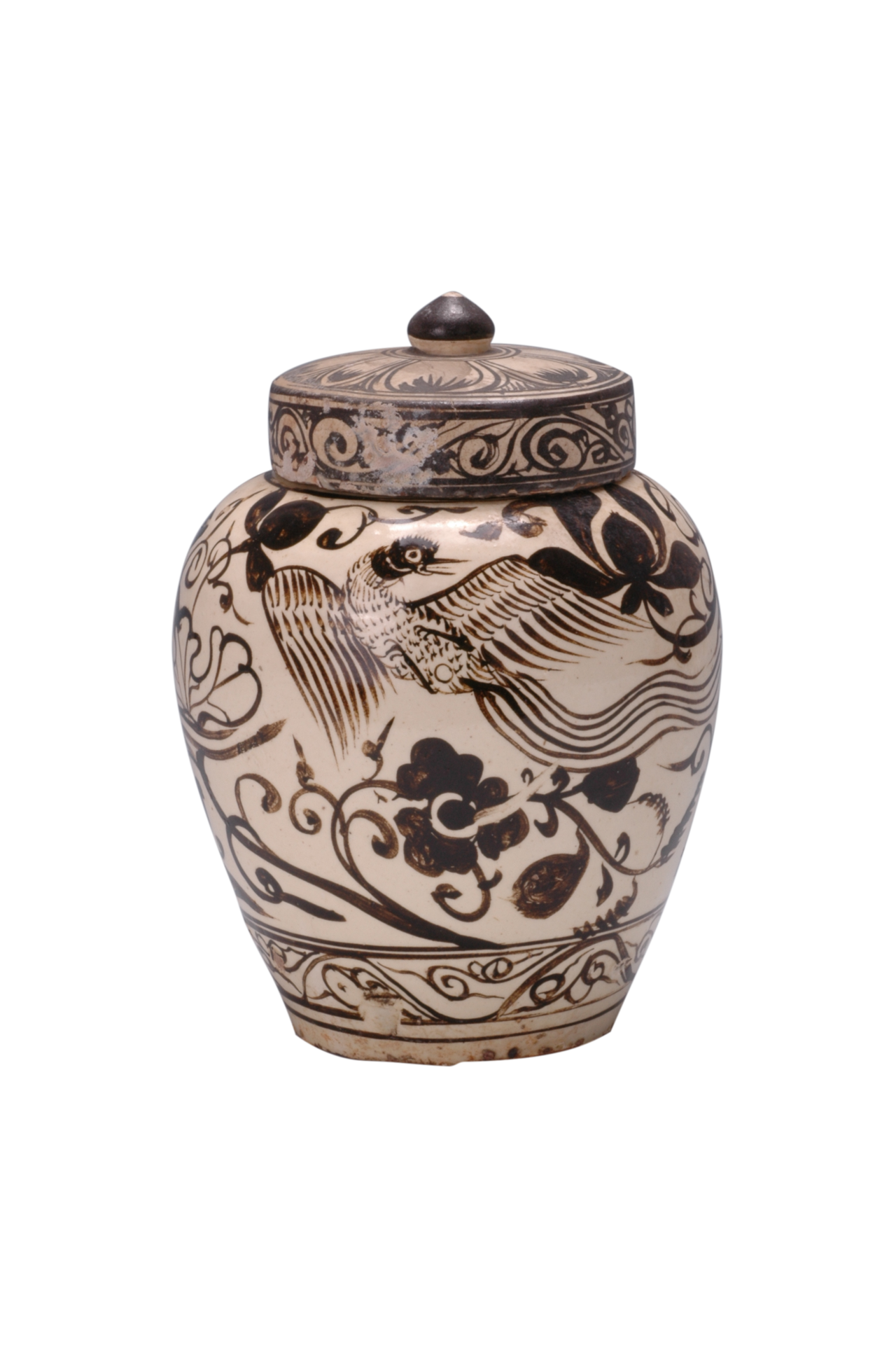 明磁州窯白釉黑花瓷罐