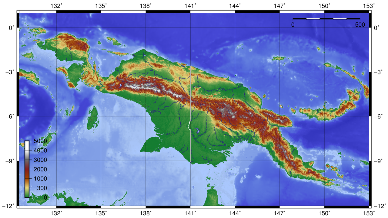 紐幾內亞島地形圖