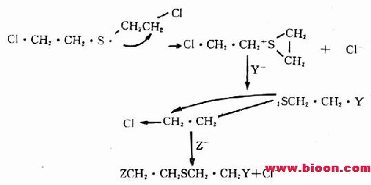 圖13-1 親核中心與芥子氣的烴化反應