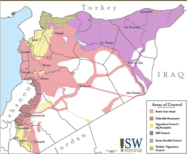 敘利亞內戰形勢圖（2018年3月22日）