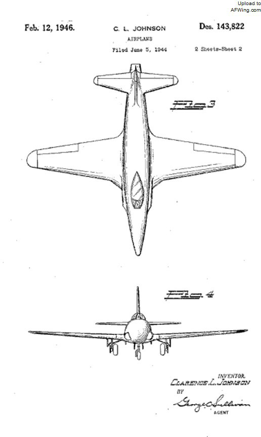 洛克希德申請設計專利時提交的XP-80外形圖