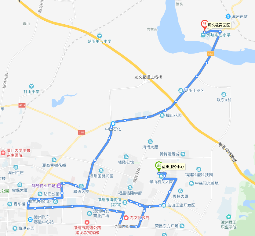 漳州公交B13路下行路線圖
