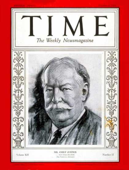 塔夫脫榮膺《時代周刊》封面人物（1928年）