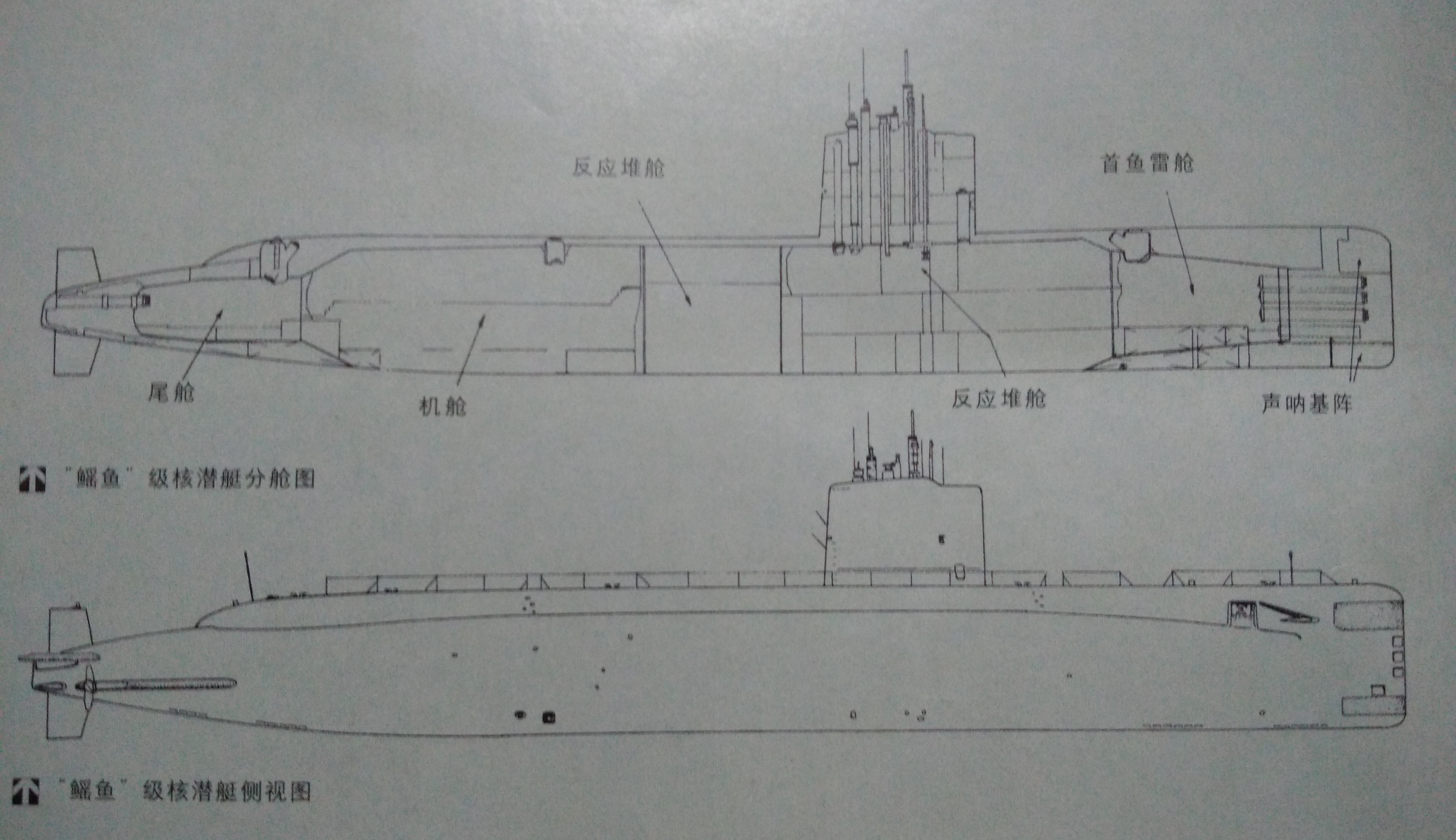 鰩魚級攻擊核潛艇側視及分艙圖