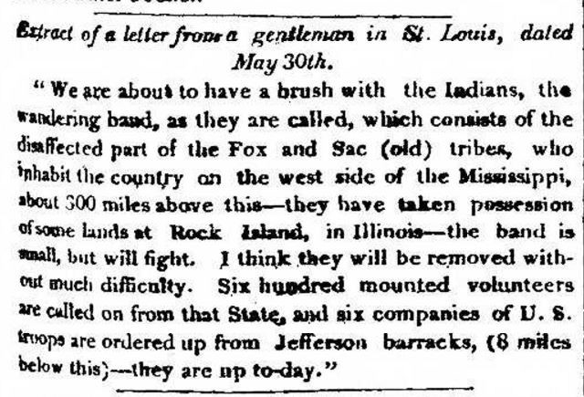 1831年6月13日，報紙登載了索克族回到索克族部落的警告