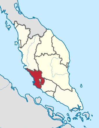 雪蘭莪州在馬來西亞半島的位置圖