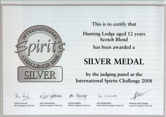 榮獲2008年英國倫敦國際烈酒挑戰賽銀獎證書