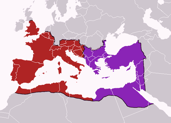 395年狄奧多西過世後帝國分裂後的版圖