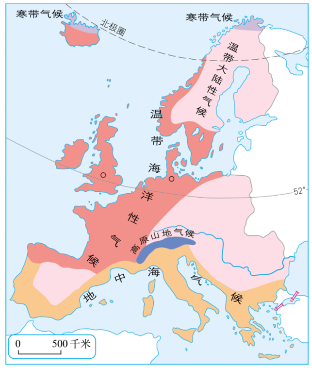 歐洲西部氣候類型分布圖