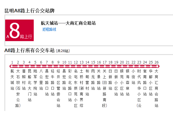 昆明公交A8路 昆明公交A8路