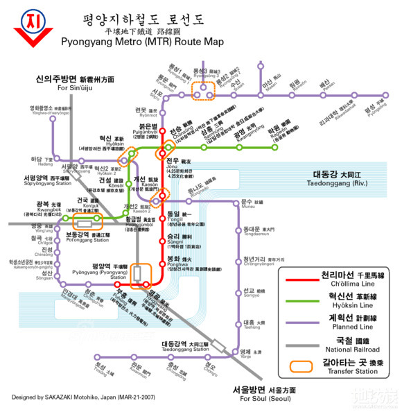 平壤捷運線路圖（圖源維基百科）