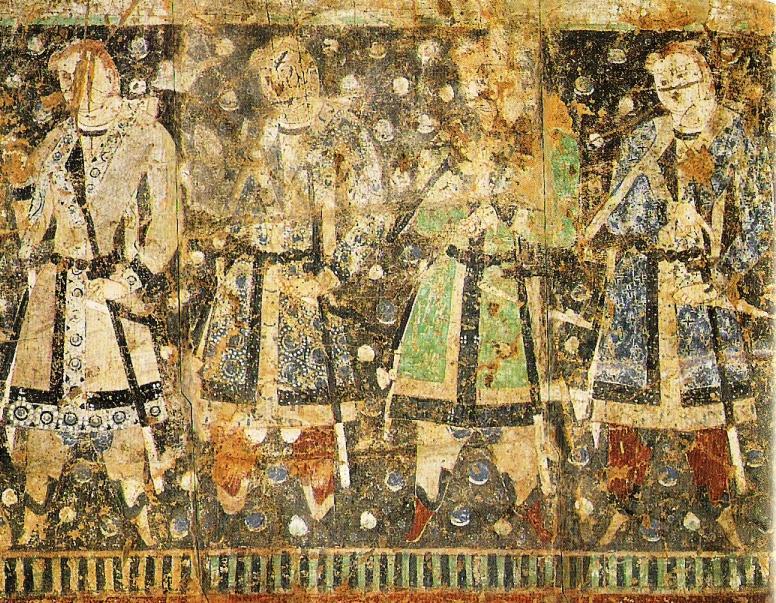 西元六世紀塔里木壁畫穿波斯裝的吐火羅士兵
