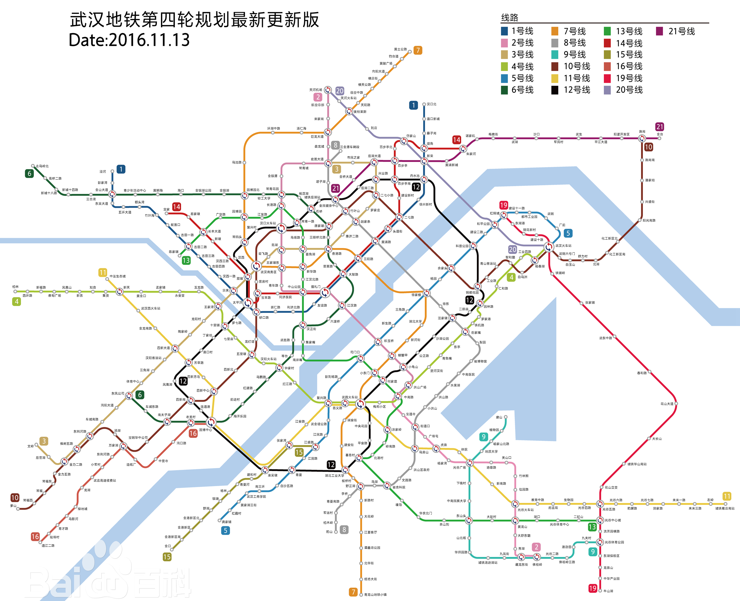 武漢軌道交通擬建線路圖（截至2017年8月）