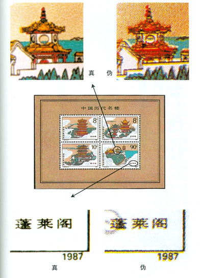《中國歷代名樓》特種郵票小全張鑒偽