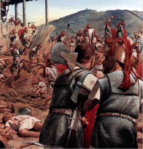 通過戰壕推進的羅馬人最終挖穿對手營地的土牆