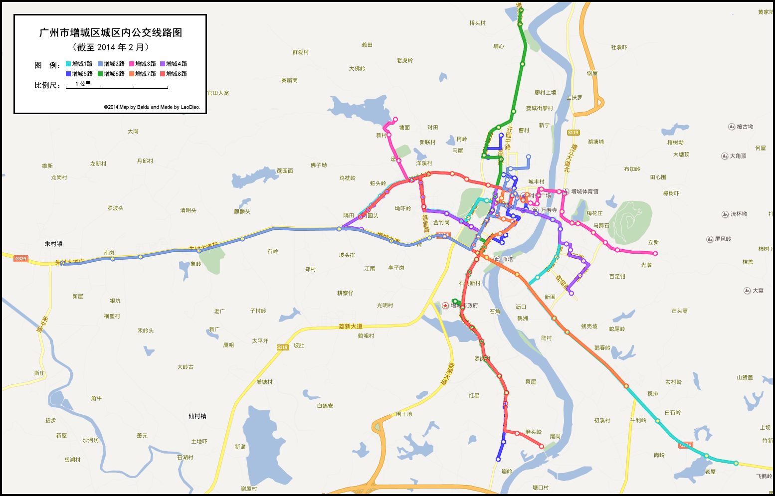 增城區城區內公交線路（2014年2月）
